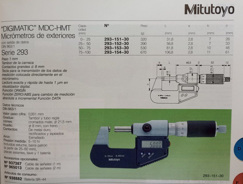 MICRÓMETRO DIGITAL EXTERIORES DIGIMATIC MITUTOYO 293 151 30 0 25mm