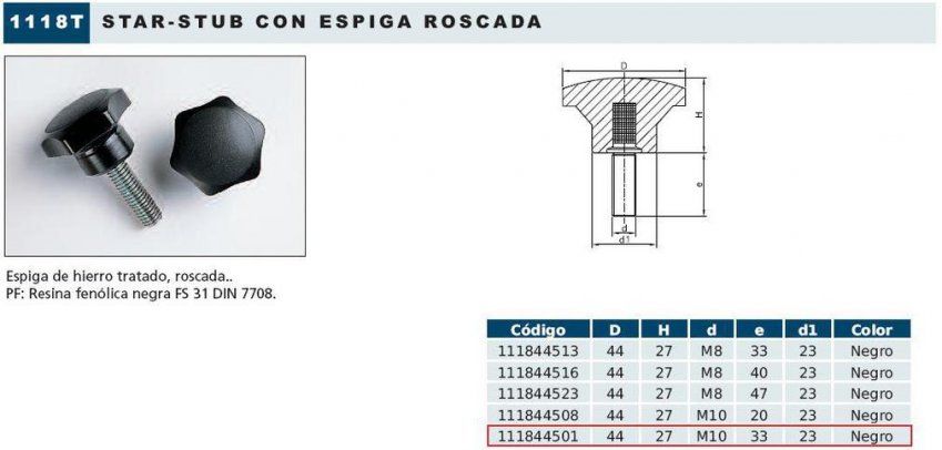 POMO STAR STUB 1118 CON ESPIGA ROSCADA