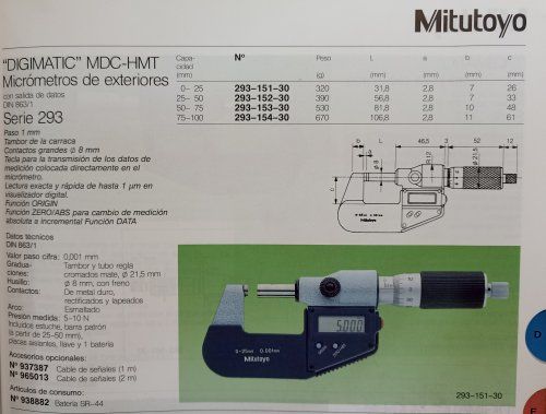 MICRÓMETRO DIGITAL EXTERIORES DIGIMATIC MITUTOYO 293 151 30 0 25mm