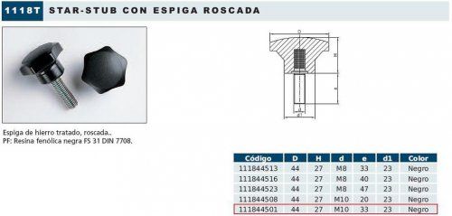 POMO STAR STUB 1118 CON ESPIGA ROSCADA