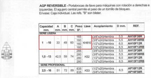 PORTABROCAS DE LLAVE AGP REVERSIBLE AH10F38R