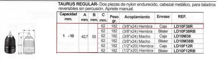 PORTABROCAS DE CIERRE RAPIDO TAURUS REGULAR LD10F38R