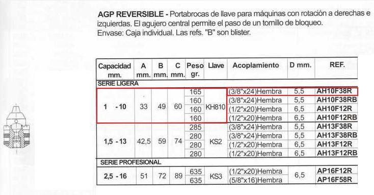 PORTABROCAS DE LLAVE AGP REVERSIBLE AH10F38R